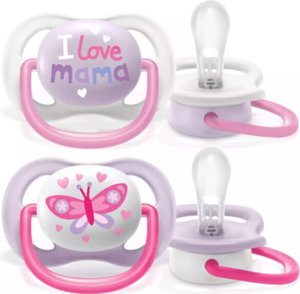 Philips Avent  Happy Ultra Air Πιπίλες Σιλικόνης 0-6 μηνών Πεταλούδα-I Love Mama Σετ 2τμχ
