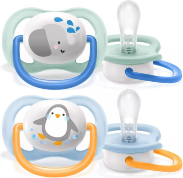 Philips Avent Animals Ultra Air Πιπίλες Σιλικόνης 0-6 μηνών Ελεφαντάκι-Πιγκουινάκι Σιελ Σετ 2τμχ
