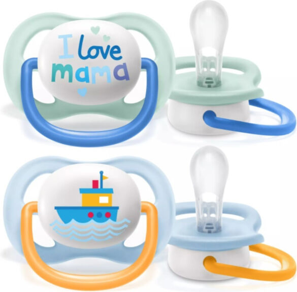 Philips Avent Happy Ultra Air Πιπίλες Σιλικόνης 0-6 μηνών I Love Mama-Καραβάκι Σετ 2τμχ