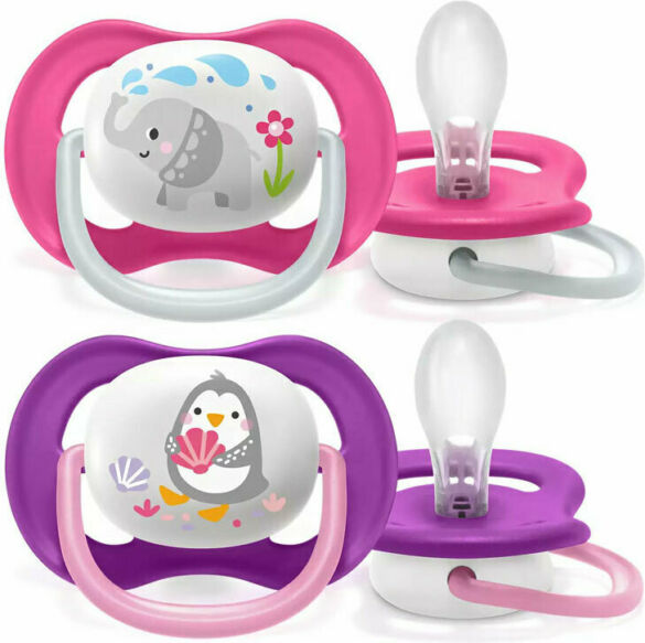 Philips Avent Ultra Air Animals Πιπίλες Σιλικόνης 6-18 μηνών Ελεφαντάκι-Πιγκουινάκι Ροζ Σετ 2τμχ