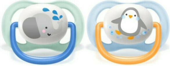 Philips Avent Animals Ultra Air Πιπίλες Σιλικόνης 0-6 μηνών Ελεφαντάκι-Πιγκουινάκι Σιελ Σετ 2τμχ - Image 2