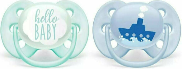 Philips Avent Ultra Soft Πιπίλες Σιλικόνης 0-6 μηνών Καραβάκι-Hello Baby Σετ 2τμχ - Image 2