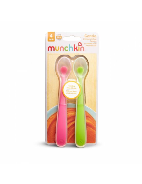 Munchkin Gentle Silicone Βρεφικά Κουτάλια  Ροζ/Λαχανί 2τεμ